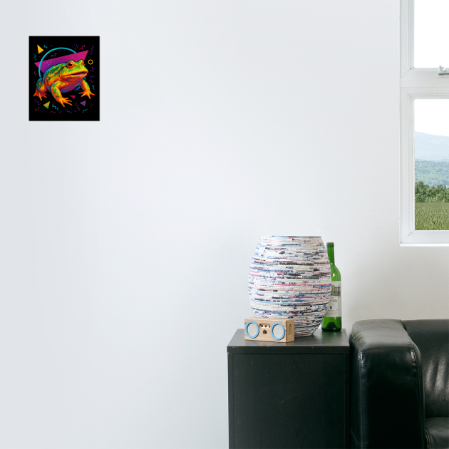 Retro Neon Budgett's Frog - Vibrant Terrestrial Amphibian Design by Reptiq's Store